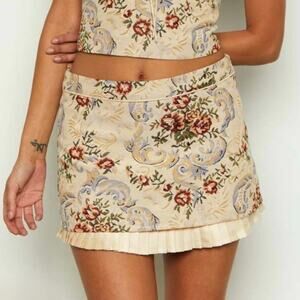 NWT Beginning Boutique Till Forever Beige Tapestry Mini Skirt - Size 4